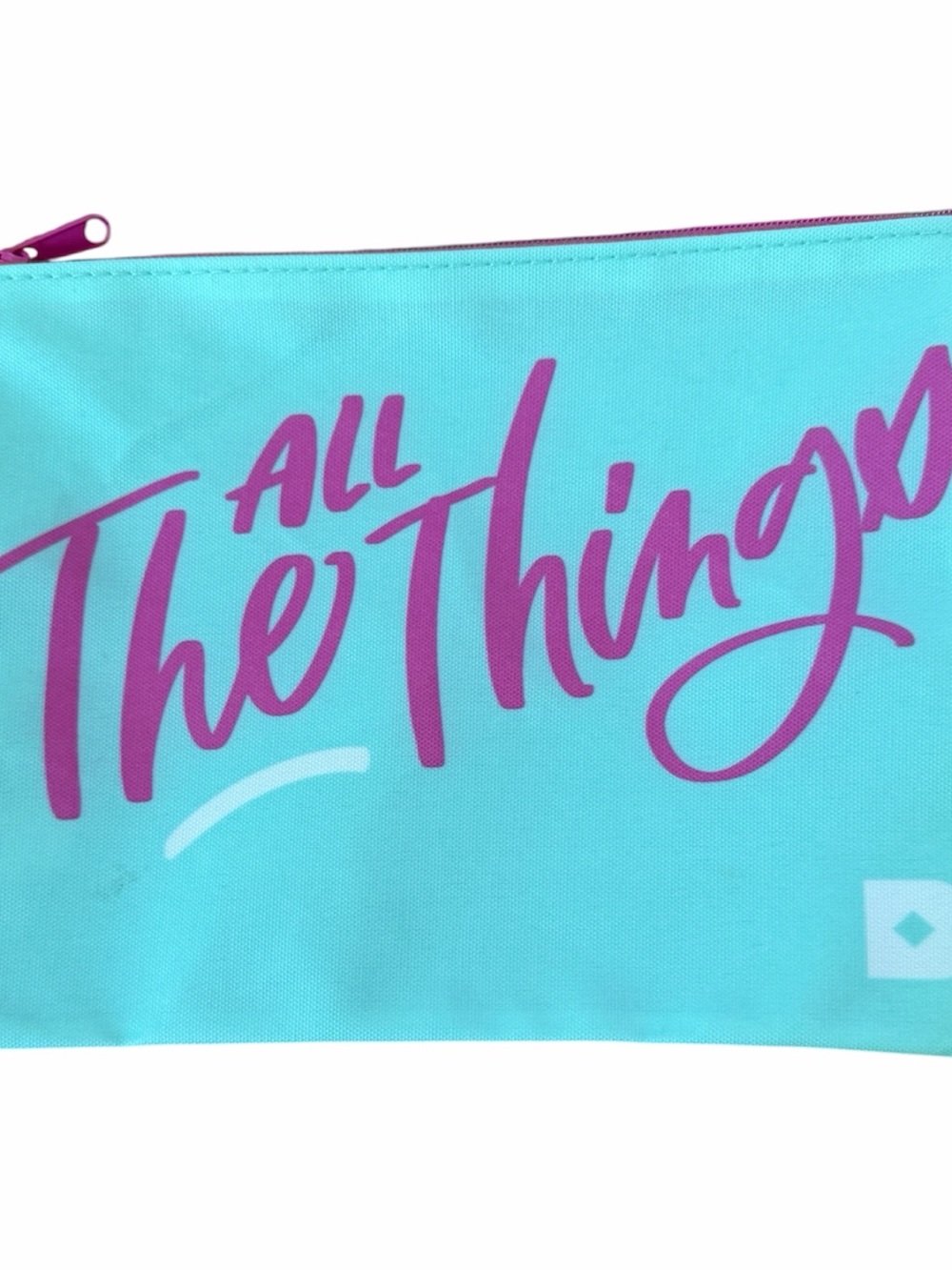 Birchbox NWOT Cosmetic Makeup Bag Pouch Aqua Pink Zip Travel Organizer